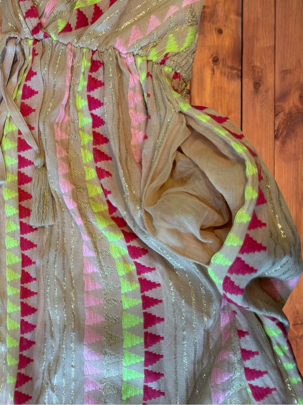Gold & Silver Boho Chevron Maxi Dress - Metallic Striped Tassel Sundress Small - Picture 9 of 14